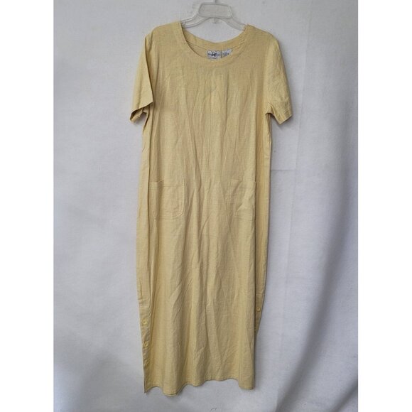 Studio Ease Dress Womens 14 Linen Rayon Short‎ Sleeve Maxi Pockets Side Buttons - Picture 1 of 13